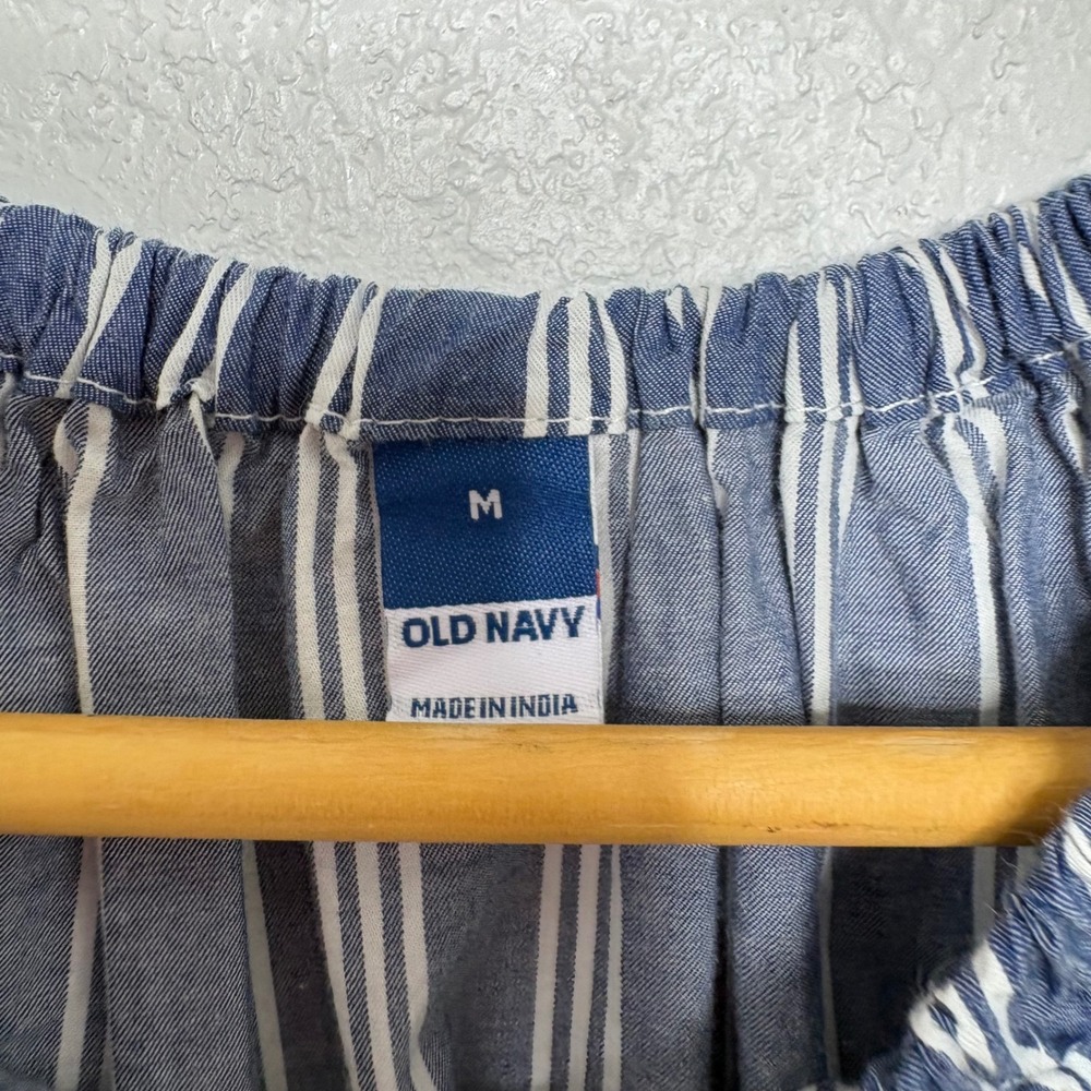 Old Navy Blue Striped Peasant Puff-Sleeve Blouse - Picture 4 of 7